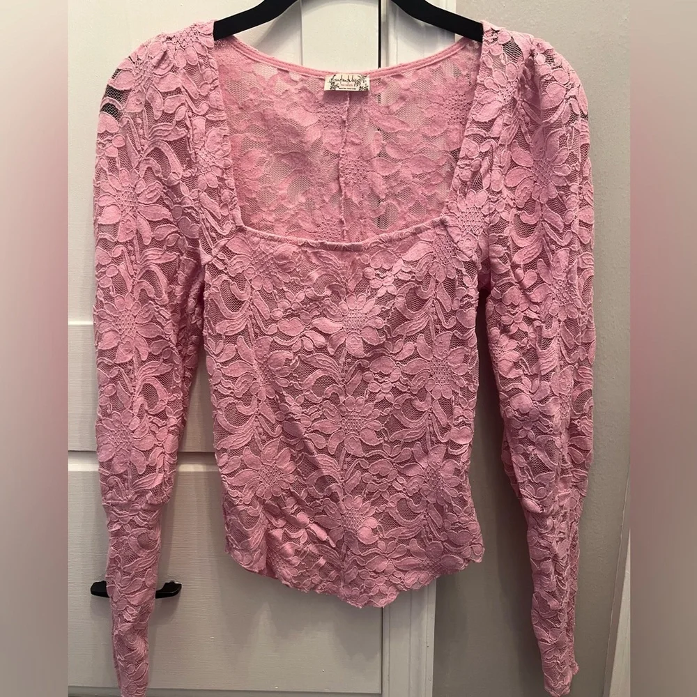 Intimately Free People All Day Lace Long Sleeve top in pale mauve - Picture 2 of 4